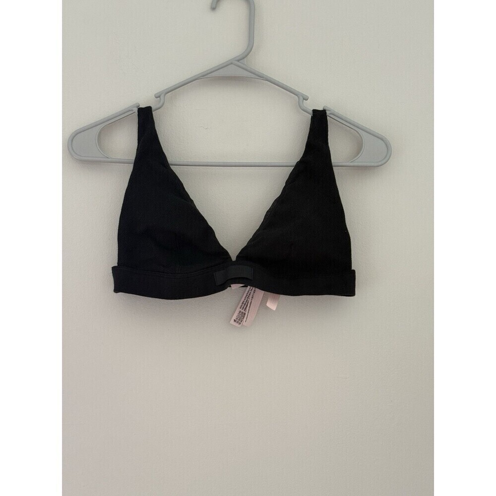 Victoria's Secret Bralette Bra Black V Neck Plunge Cotton Logo Small